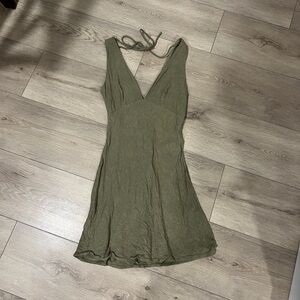 Linen Olive Green Sleeveless Dress